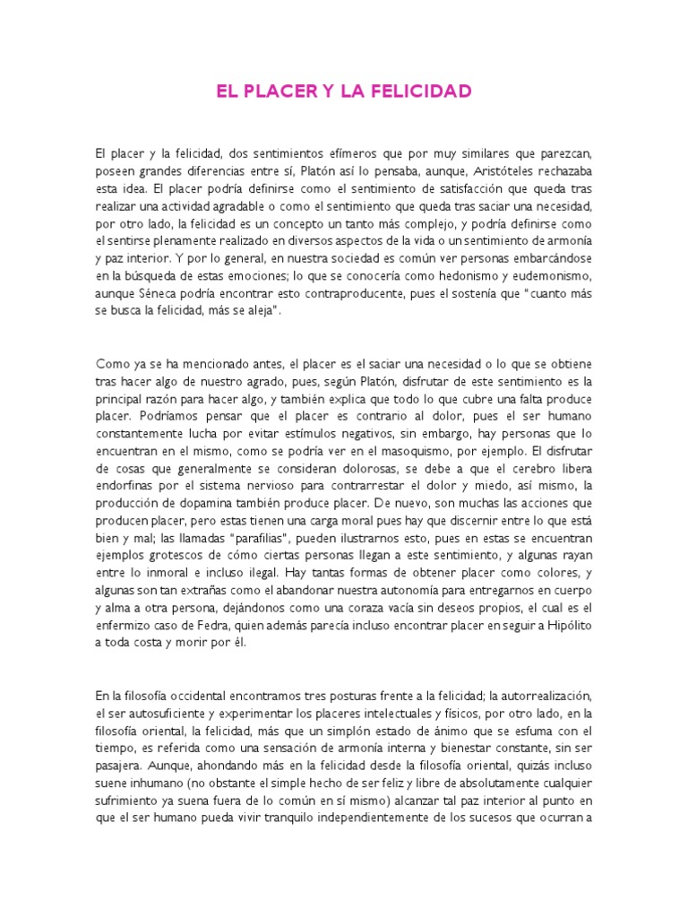 El Placer Y La Felicidad Placer