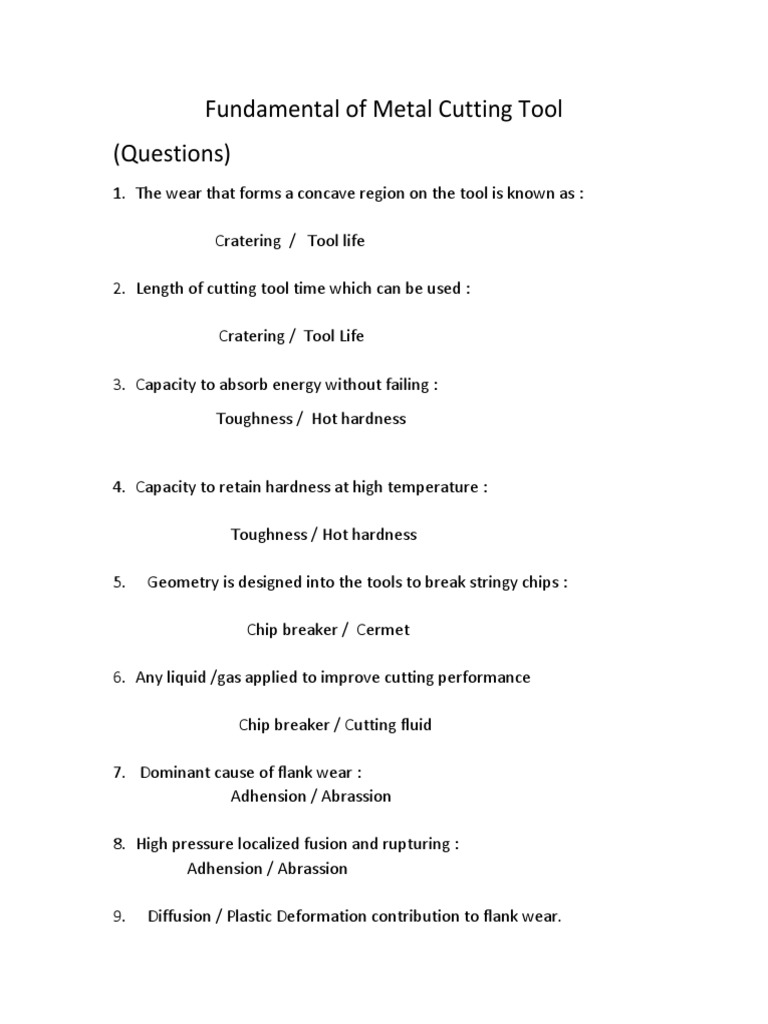 Fundamental of Metal Cutting Tool PDF Chemical Vapor Deposition Wear