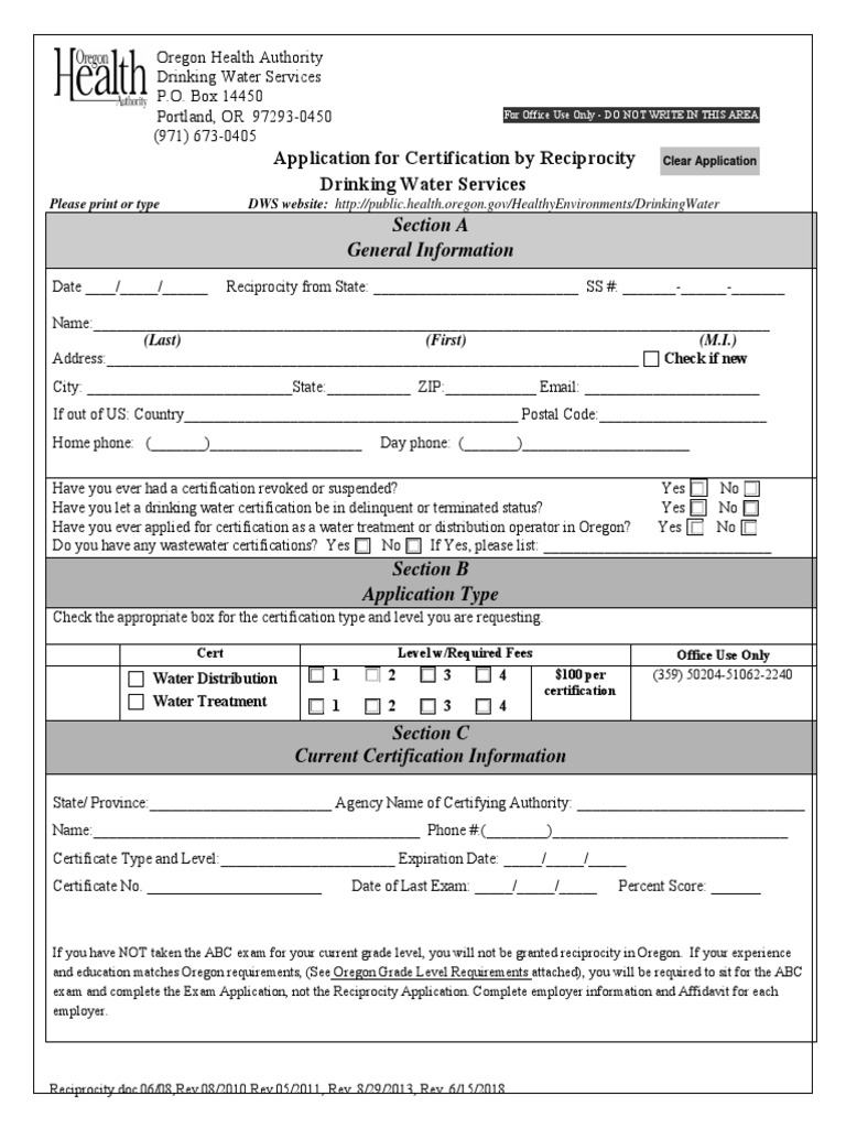Reciprocity Application | PDF | Water Treatment | Filtration