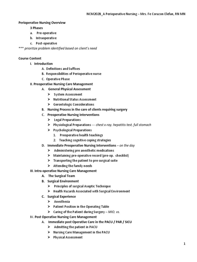 Perioperative Nursing Responsibilities Overview | PDF | Surgery ...