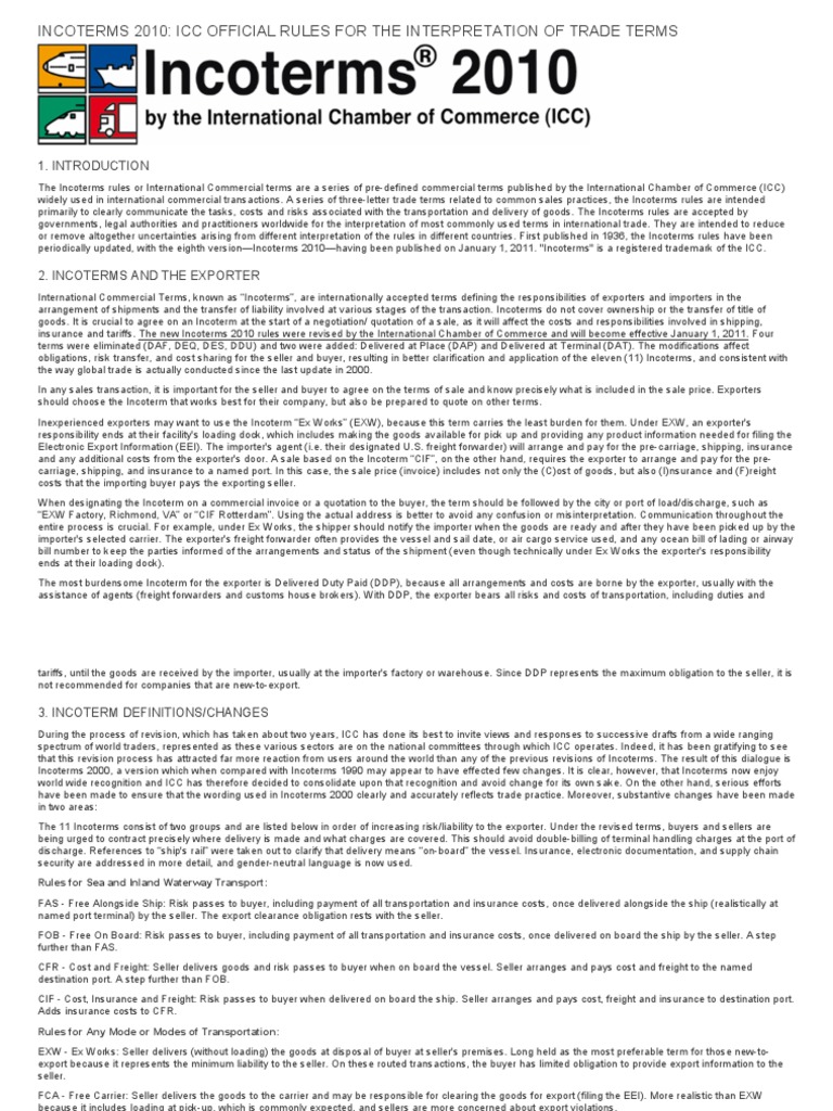 Understanding Incoterms 2010 Rules | PDF | Freight Transport | Service ...