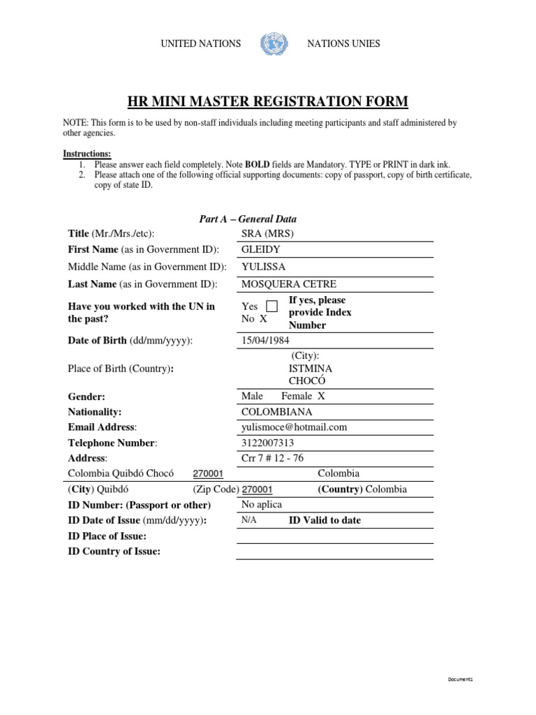 Hr Mini Master Registration Form Part A General Data Government