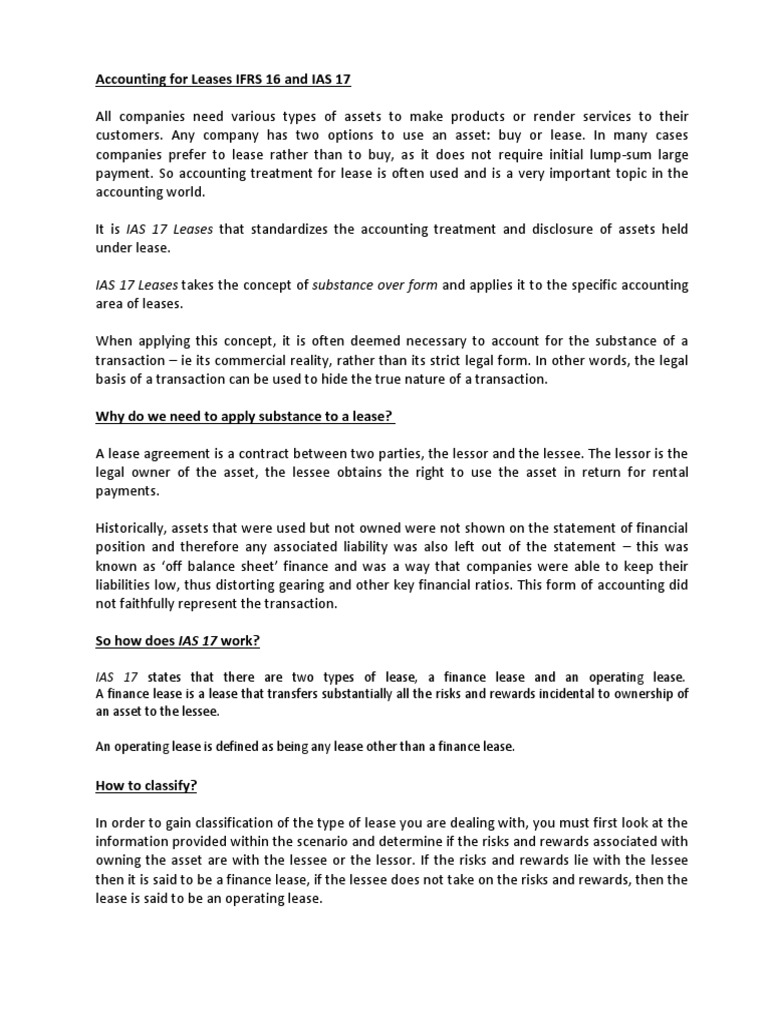 IFRS 16 vs IAS 17 Lease Accounting | PDF | Debits And Credits | Lease
