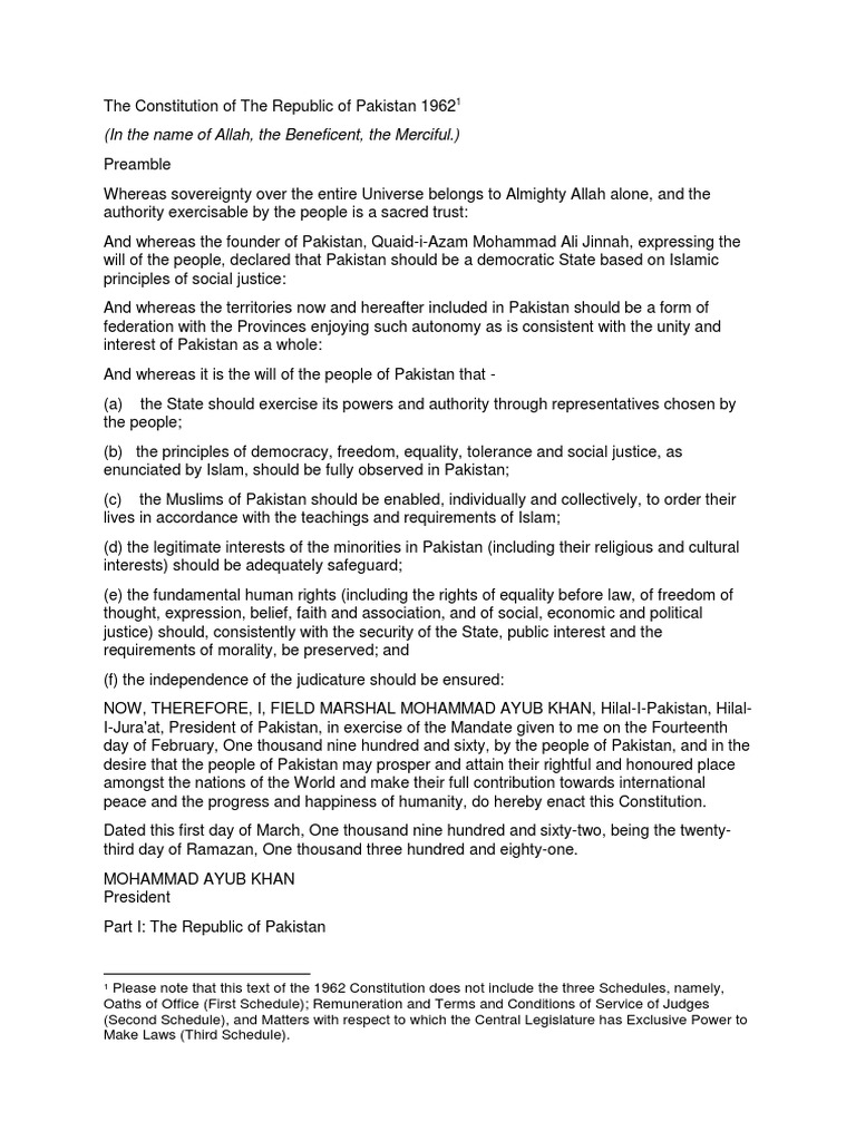 1962 Constitution of Pakistan Overview | PDF | Royal Assent ...