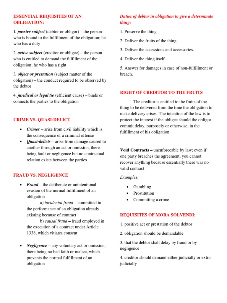 Key Elements of Legal Obligations | PDF | Debtor | Law Of Obligations