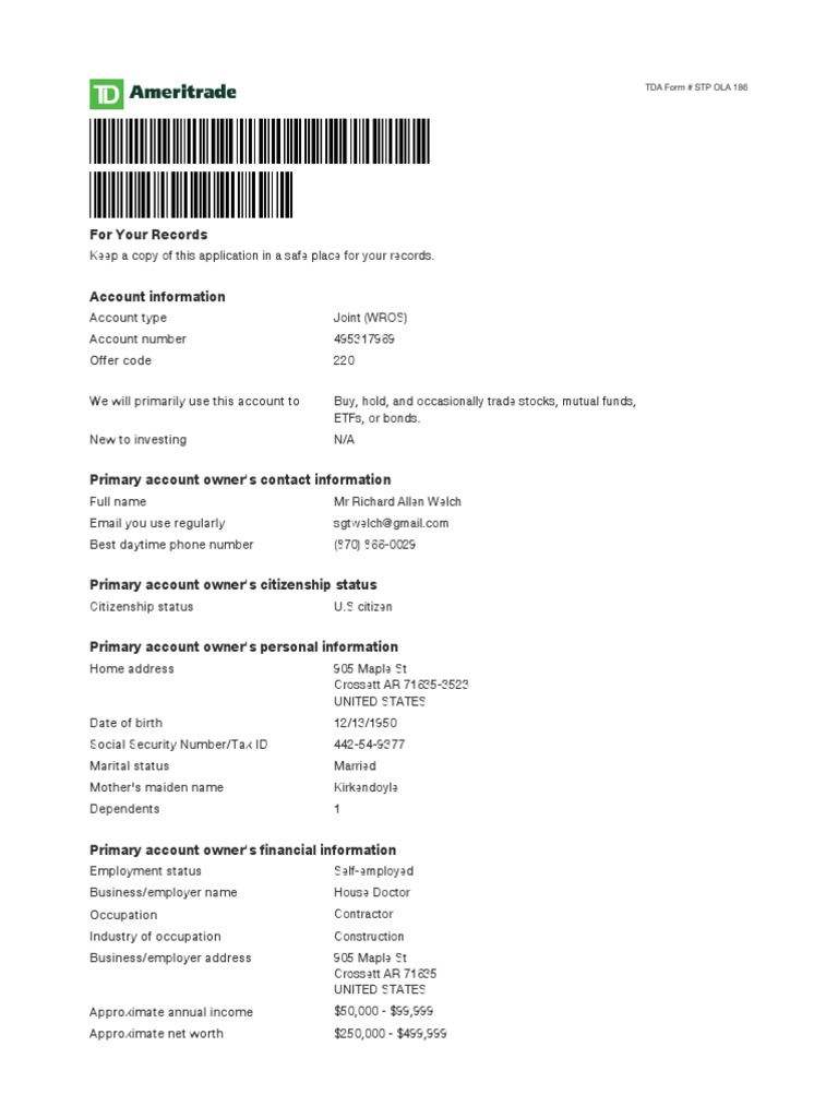For Your Records: Tda Form # STP Ola 186 | PDF | Social Security ...