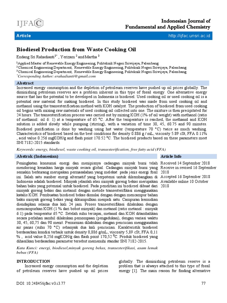 Biodiesel Production from Waste Cooking Oil | PDF | Biodiesel ...