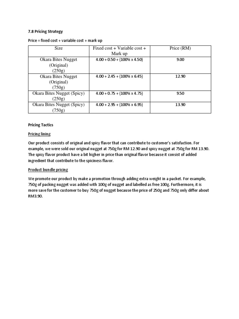 Pricing Strategy for Okara Bites Nuggets | PDF