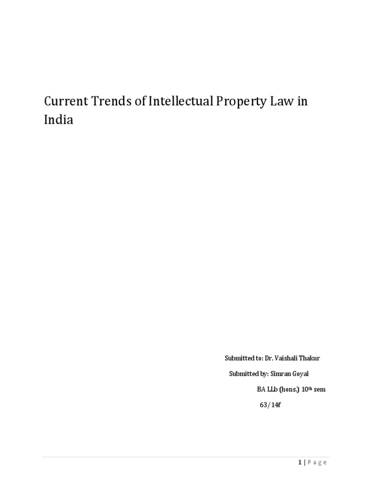 Current Trends of Intellectual Property Law in India PDF