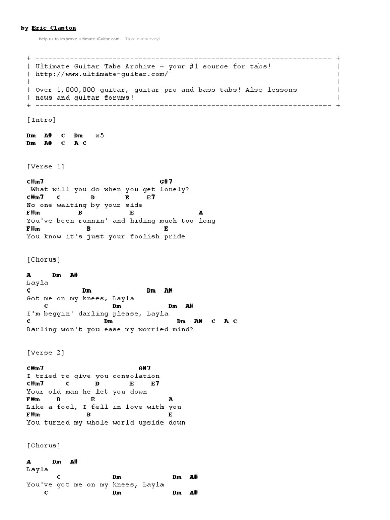 LAYLA ACOUSTIC CHORDS by Eric Clapton at UltimateGuitar PDF
