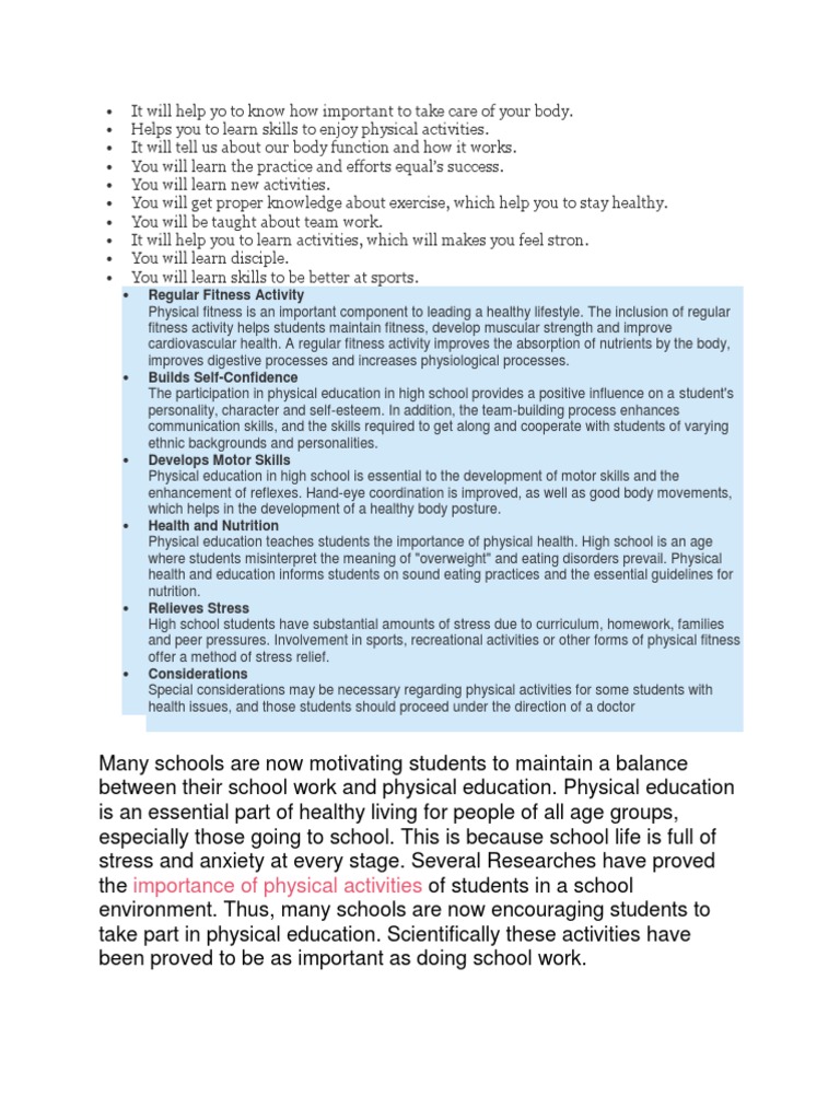 Importance of Physical Activities: Regular Fitness Activity | PDF ...