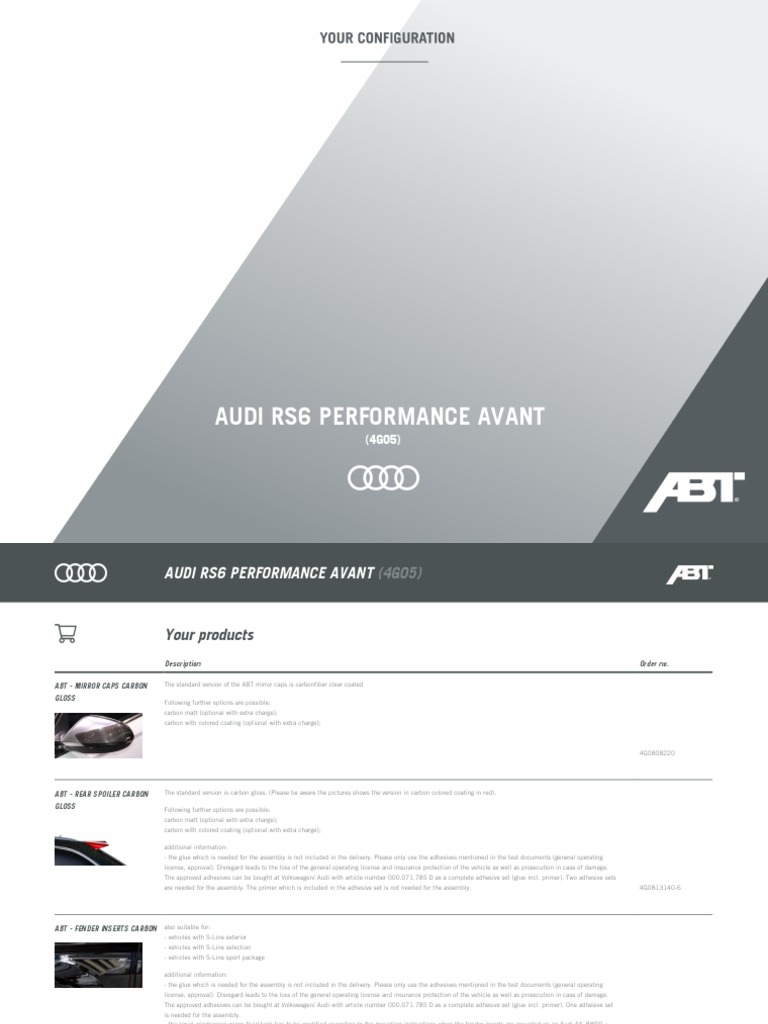 ABT Configurations for Audi RS6 Avant | PDF | Tire | Suspension (Vehicle)