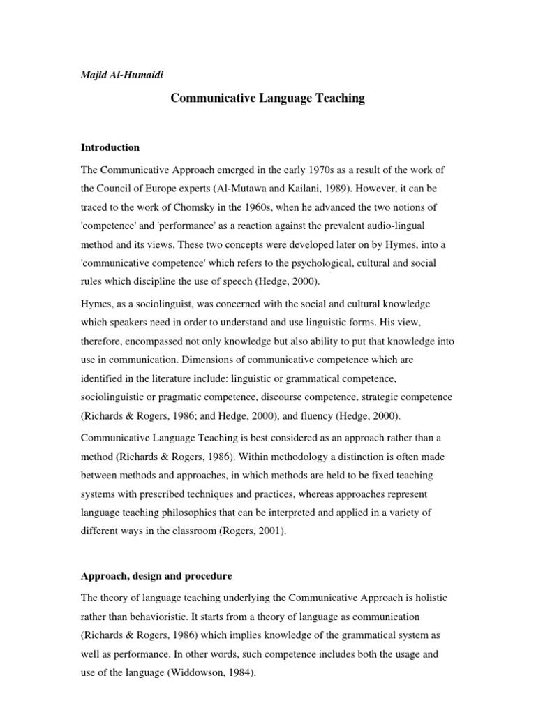 Communicative Language Teaching Overview | PDF