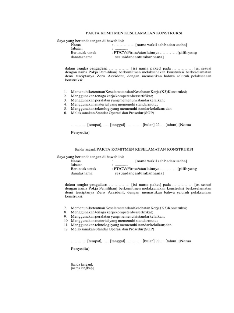 Pakta Komitmen Keselamatan Konstruksi | PDF | Teknologi & Rekayasa