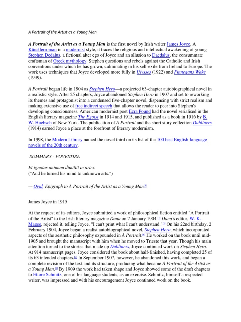 Joyce's A Portrait: A Modernist Awakening | PDF | A Portrait Of The ...