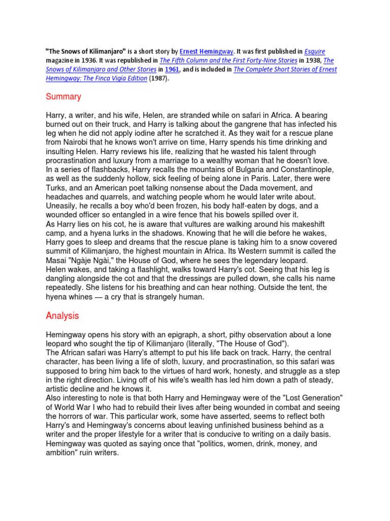 The Snows of Kilimanjaro PDF