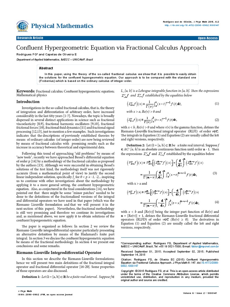 Confluent Hypergeometric Equation Via Fractional Calculus Approach 2090 ...
