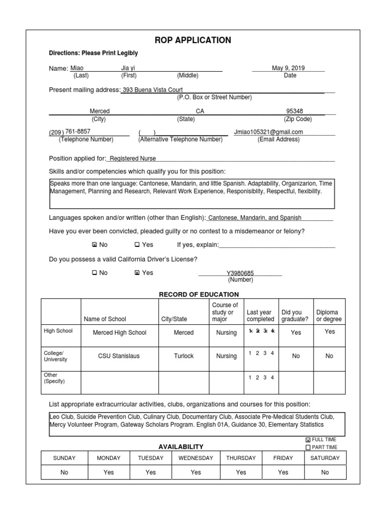 Microsoft Word - Rop Job Application With Availablity Front-For ...