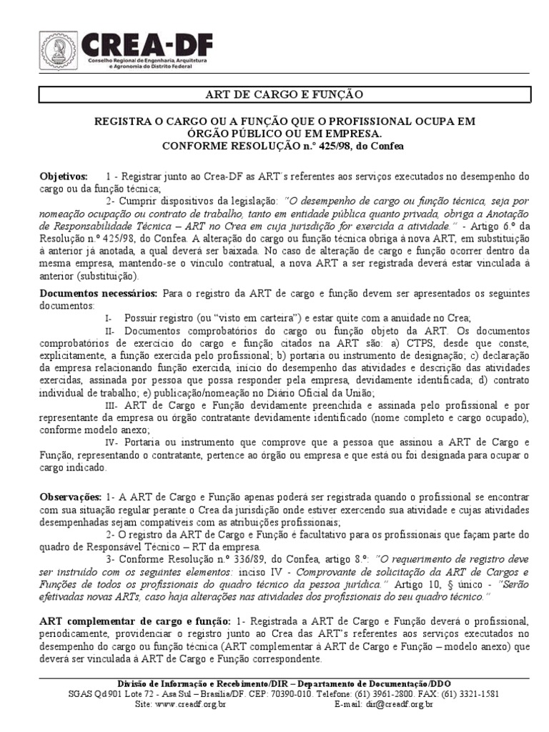 130 ART de Cargo e Funcao - Com Modelo | PDF