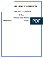 Operaciones Mineras Integrantes: Código:: Geología de Minas Y Yacimientos