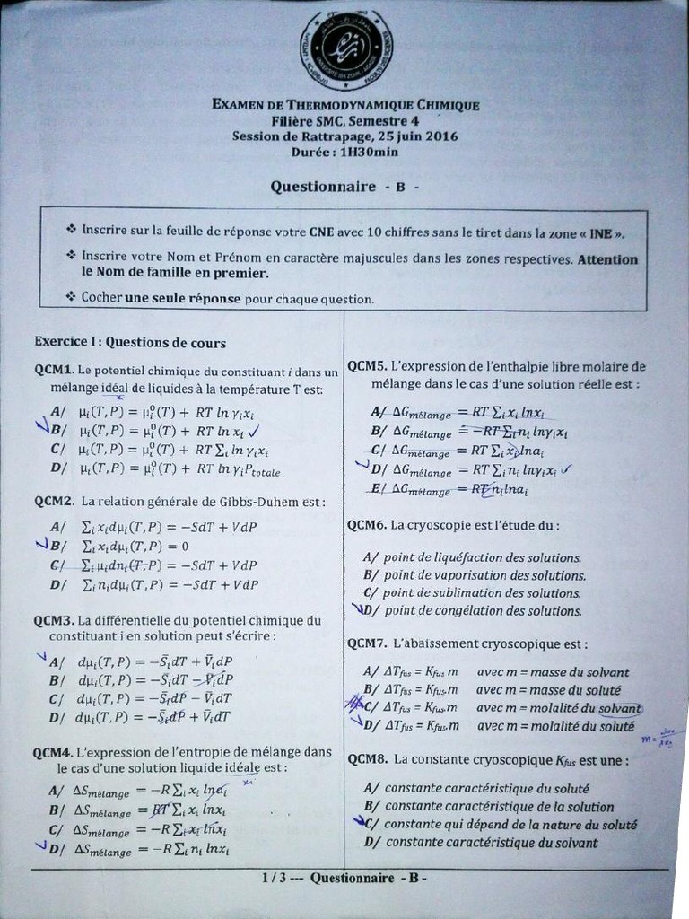 Exam Thermo Chimie EXOMAROC | PDF