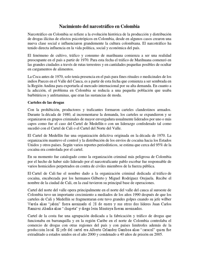 Orígenes del narcotráfico en Colombia | PDF | Comercio ilegal de drogas ...