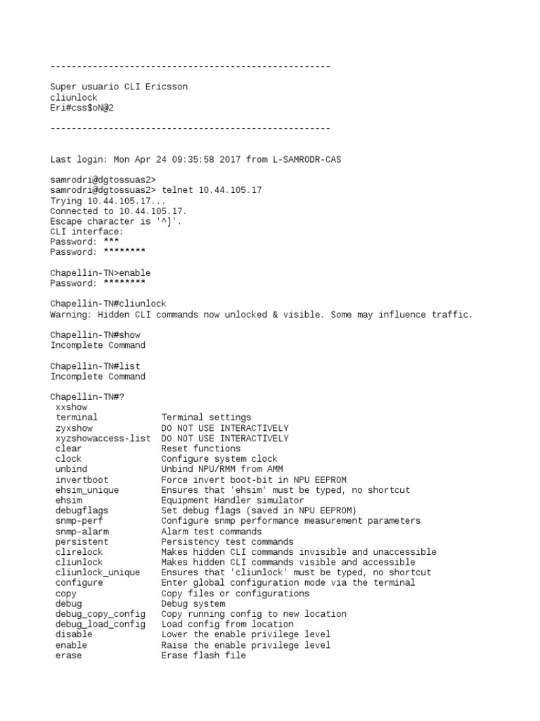 Ericsson CLI Command Overview | PDF | Command Line Interface | Networks