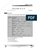 Prepositions of Time at in On