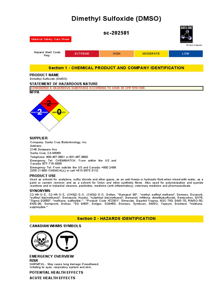 Dimethylsulfoxyde MSDS | PDF | Dimethyl Sulfoxide | Fires