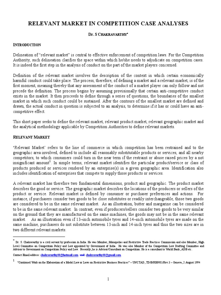Relevant Market in Competition Case Analyses PDF Mergers And