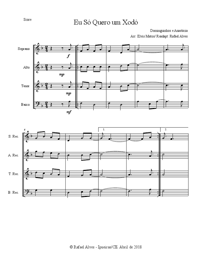 Eu So Quero Um Xodo Quarteto De Flautas Doce