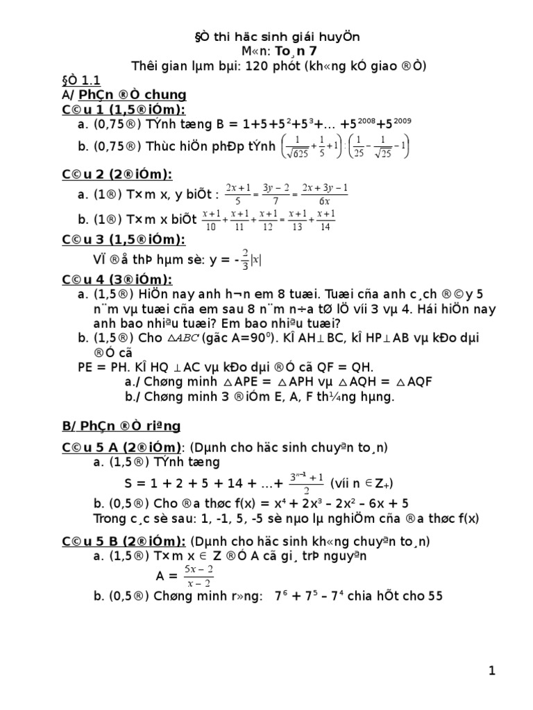 7 de Thi HSG Toan 7 Co Dap An | PDF