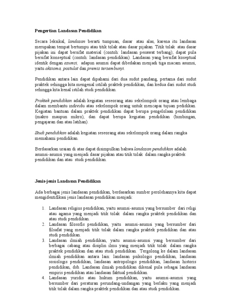 Pengertian Landasan Pendidikan