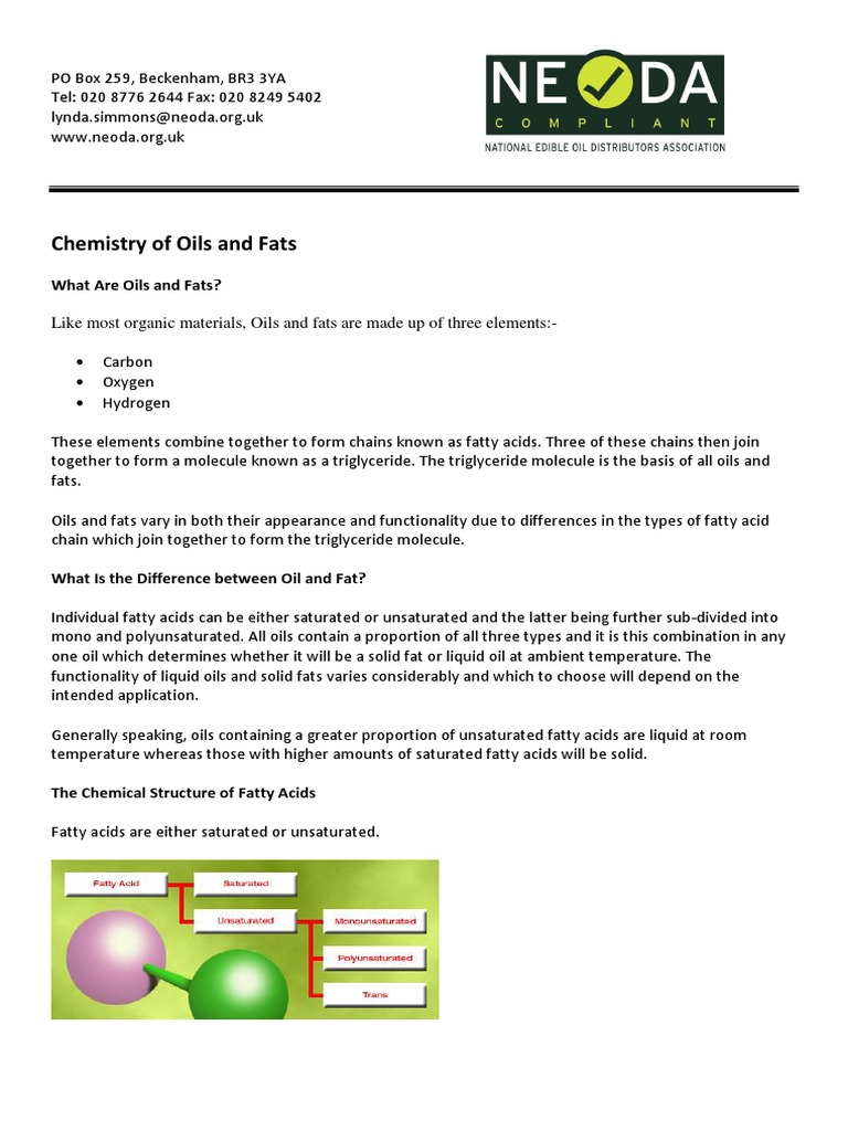 Chemistry Of Oils And Fats 2013 Pdf Fat Saturated Fat