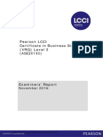 LCCI L3 Business Statistics Nov 2016 - Examiner Report