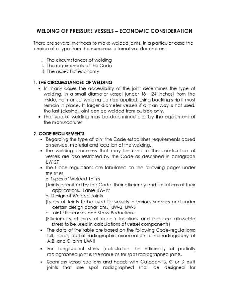 Welding Of Pressure Vessels Pdf Welding Construction