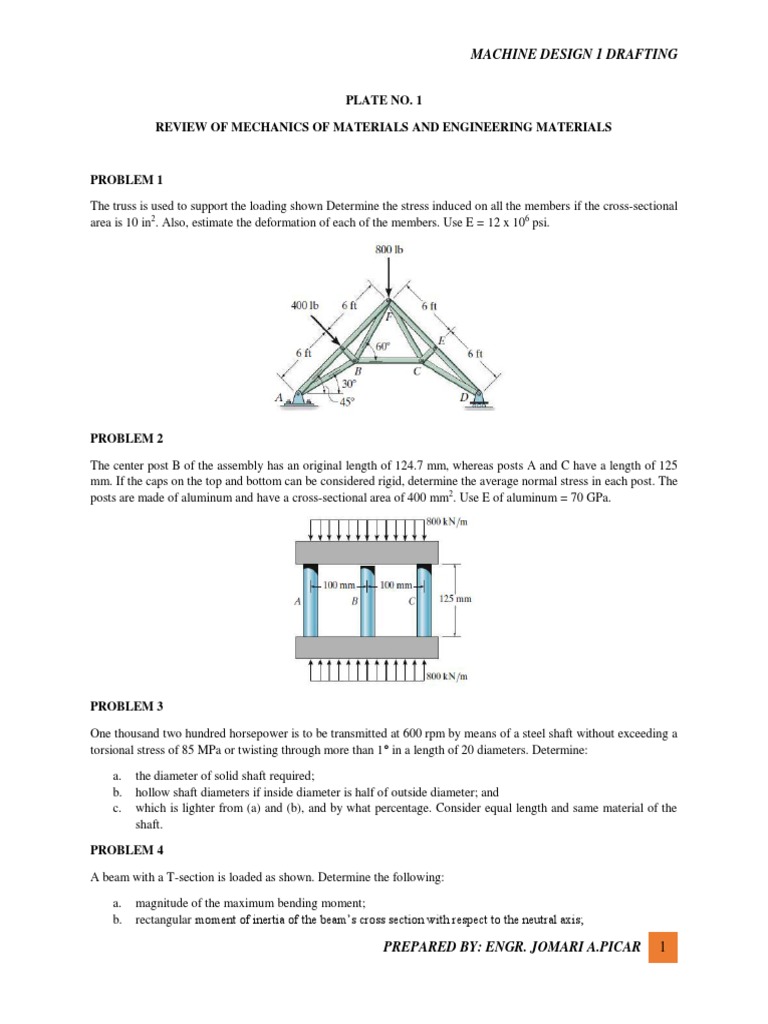 Review of Mechanics of Materials Concepts and Solving Statics and Strength of Materials Problems