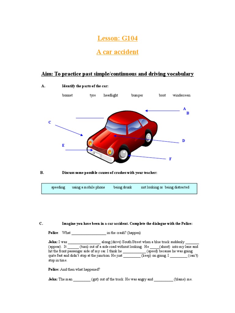 English Lesson: Car Accident Vocabulary | PDF | Traffic Collision ...