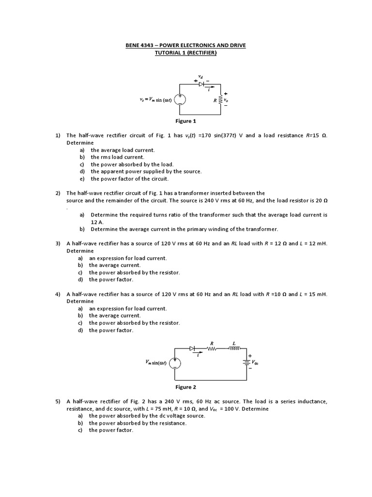 Tutorial 1 Pdf Download Free Pdf Rectifier Electrical Circuits