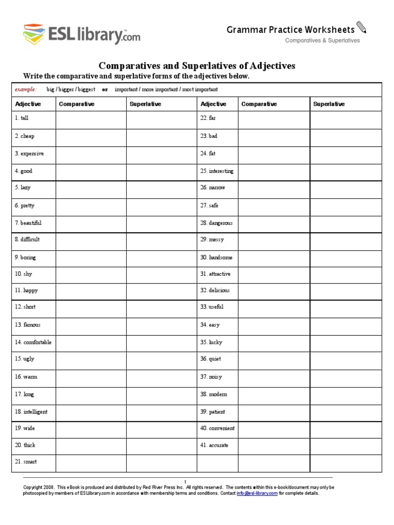 Comparatives Superlatives Worksheet | PDF | Grammar | Language Mechanics