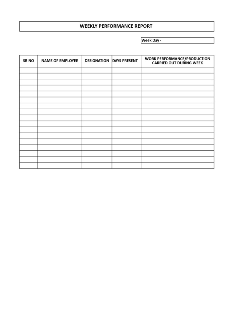 Weekly Performance Report: Week Day | PDF