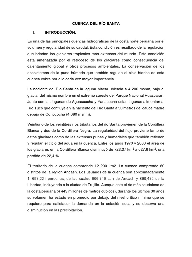Características de la Cuenca del Río Santa | PDF | Cuenca de drenaje ...