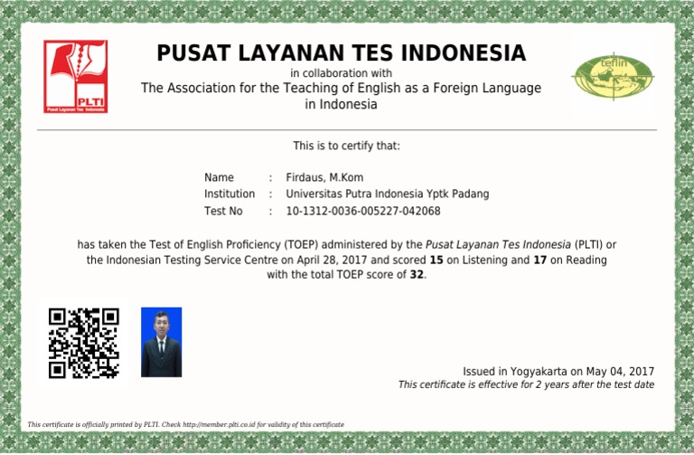 Sertifikat Bahasa Inggris | PDF