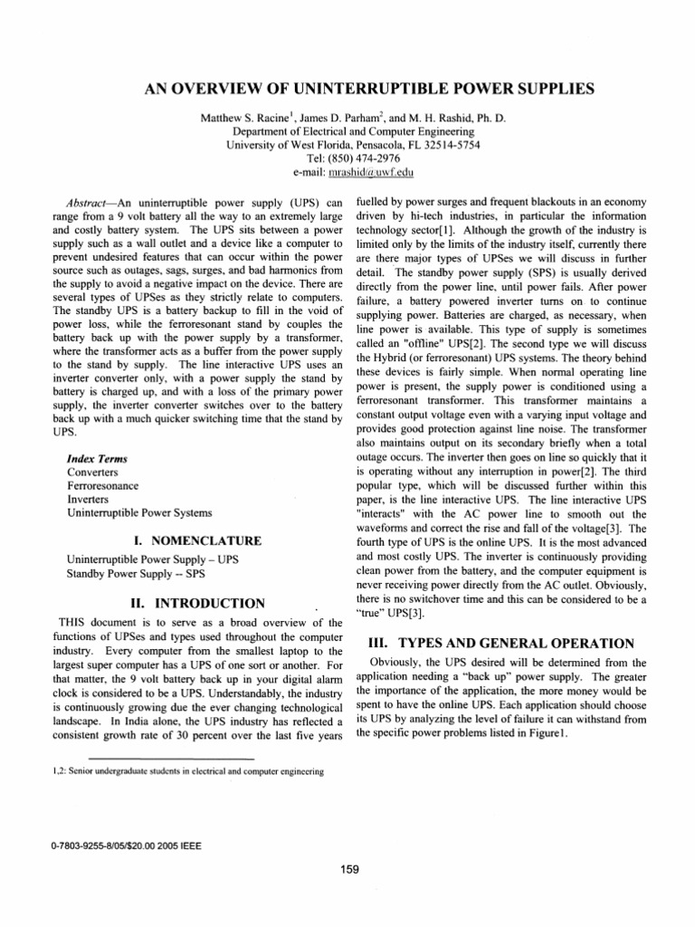An Overview of Uninterruptible Power Supplies PDF Power Inverter Power Supply