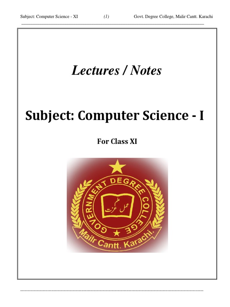 Notes - Computer Science I (XI) PDF | PDF | Random Access Memory ...
