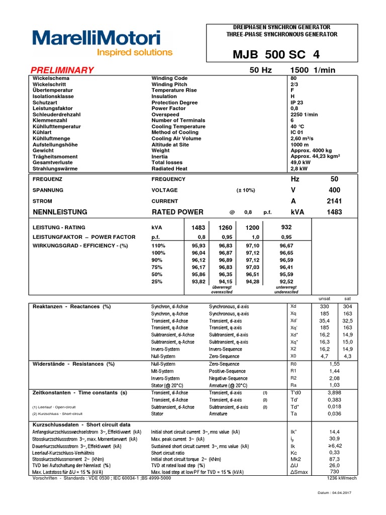 Caterpillar Alternator Specifications | PDF | Machines | Electricity