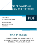Analysis of Ma/Mts/Mi (Curruculum and Textbook) : Lecturer: Dr. Elismawati, M.PD