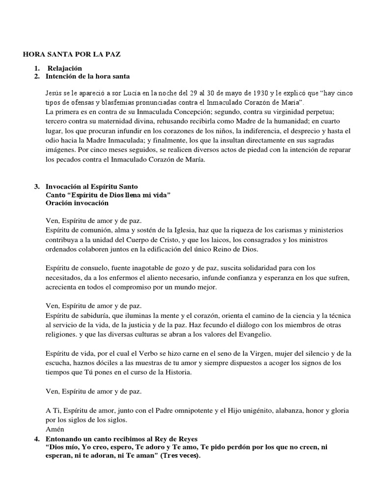 Esquema de Hora Santa por la Paz | PDF | María, madre de Jesús | Oración