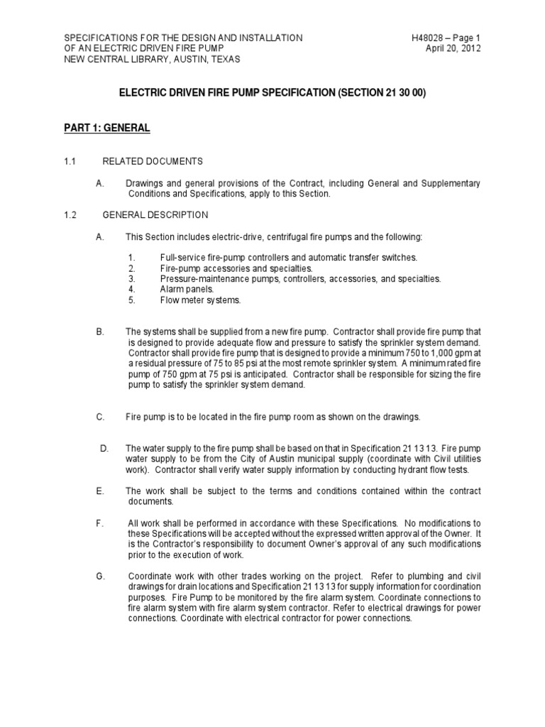 DD Electric Driven Fire Pump Specification | PDF | Pump | Switch