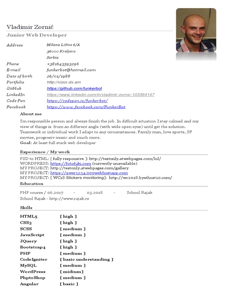 Junior Web Developer Profile | PDF